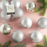 Набор пластиковых шаров Liberty Twist 8 см, 6 шт, серебряный