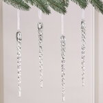 Набор елочных игрушек Сосульки Sprinkled Silver 23 см, 4 шт