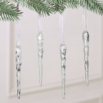 Набор елочных игрушек Сосульки Liquid Precious 10 см, серебряные, 4 шт