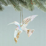 Елочная игрушка Колибри Rainbow Glow 14 см белая с золотым