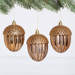 Елочные игрушки Желуди Fagacea 9 см бронзовый, 3 шт, пластик