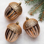 Елочные игрушки Желуди Fagacea 9 см бронзовый, 3 шт, пластик