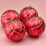 Елочные шары Matelasse 10 см красный, 4 шт, пластик