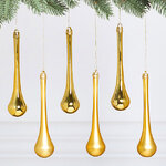 Елочные игрушки Сосульки Frosted Tear 14 см золотой, 6 шт, пластик