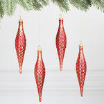 Елочная игрушка Сосулька Fattura Coste - Antique Red 15 см, 4 шт, пластик