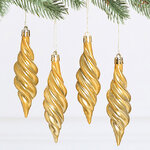 Елочные игрушки Сосульки Frosted Twist 11 см золотой, 4 шт, пластик