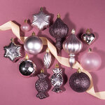 Набор елочных игрушек Tesoro Natale: Сиреневый 3-12 см, 32 шт, пластик
