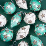 Елочные шары Caleidoscopio Floreale 8 см бирюзовый, 12 шт, подарочная коробка, стекло