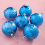 Елочные шары Craquelure 8 см синие, 6 шт, пластик