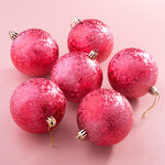 Елочные шары Craquelure 8 см красные, 6 шт, пластик