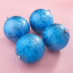 Елочные шары Craquelure 10 см синие, 4 шт, пластик