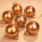 Елочные ПЭТ шары Albertine - Shiny Orange 8 см, 6 шт, пластик