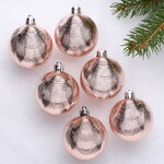 Елочные шары Victorian Glow - Pink Bud Charm 6 см, 6 шт, пластиковые