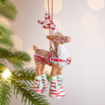 Елочная игрушка Олень Луис с полосатыми рогами 10 см