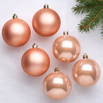 Набор пластиковых шаров 8 см, 6 шт, персиковый, пластик