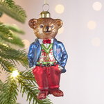 Елочная игрушка Мистер Медведь 12 см, стекло