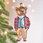 Елочная игрушка Медвежонок в костюме 16 см, стекло