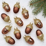 Елочные игрушки Желуди 4 см коричневые, 12 шт, стекло