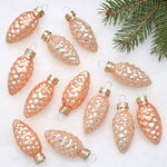 Елочные игрушки Шишки 6 см персиковый mix, 12 шт, стекло