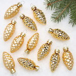 Набор стеклянных елочных игрушек Шишки 6 см золотой mix, 12 шт