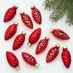 Набор стеклянных елочных игрушек Шишки 6 см красный mix, 12 шт