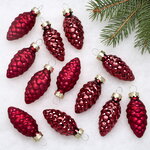 Набор стеклянных елочных игрушек Шишки 6 см бордовый mix, 12 шт