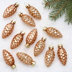 Набор стеклянных елочных игрушек Шишки 6 см золотой песок mix, 12 шт