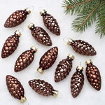 Набор стеклянных елочных игрушек Шишки 6 см темный шоколад mix, 12 шт