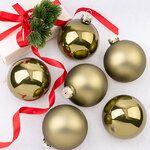 Набор стеклянных шаров 8 см оливковый бархат mix, 6 шт