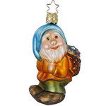 Стеклянная елочная игрушка Гном Турист Марко 10 см