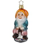Стеклянная елочная игрушка Гном Сократ 10 см