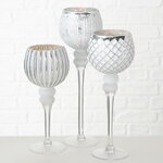 Набор стеклянных подсвечников-бокалов Виндлайт 30-40 см серебряный, 3 шт