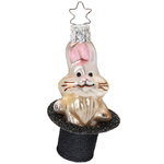 Стеклянная елочная игрушка Зайка Рокки в цилиндре 8 см