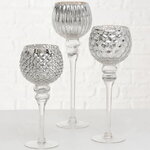 Набор стеклянных подсвечников-бокалов Виндлайт 30-40 см серый, 3 шт