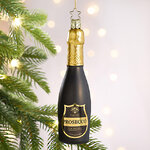 Стеклянная елочная игрушка Бутылочка Просекко 14 см, подвеска