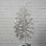 Декоративная ветка Сверкающий лист Филодендрона 78 см, серебряный