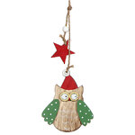 Деревянная елочная игрушка Рождественский Совенок 11 см зеленый, подвеска