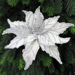 Пуансеттия Stella di Natale - White&Silver 30 см, клипса