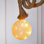 Подвесной светильник на канате Шар Бранилейв 10 см, 15 теплых белых LED ламп, на батарейках, таймер, стекло