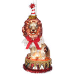 Стеклянная елочная игрушка Лев Август на барабане - Цирк Шапито 14 см, подвеска