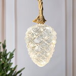 Подвесной светильник на канате Шишка Бранилейв 21 см, 15 теплых белых LED ламп, на батарейках, таймер, стекло