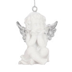 Елочная игрушка Ангелок Микаэль 6 см серебряный, подвеска
