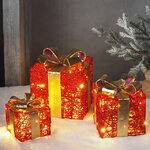 Светящиеся подарки Red Moulins 13-30 см, 3 шт, 25 теплых белых LED ламп, на батарейках