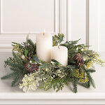 Венок-подсвечник Alva 35 см с шишками и белыми цветами