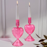 Стеклянный подсвечник Cuore Cristallo - Pink Flame 20 см
