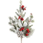 Хвойная ветка заснеженная Belfort 35 см с красными ягодами, ЛИТАЯ 100%