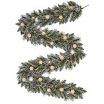 Хвойная гирлянда с лампочками Kaprun Silver заснеженная 270*25 см, 20 теплых белых LED ламп, таймер, на батарейках, ЛЕСКА + ПВХ