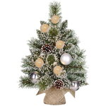 Настольная елка с лампочками Kaprun Silver заснеженная в мешочке 45 см, 8 теплых белых LED ламп, таймер, на батарейках, ЛЕСКА + ПВХ