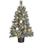 Настольная елка с лампочками Kaprun Silver заснеженная 90 см, 20 теплых белых LED ламп, таймер, на батарейках, ЛЕСКА + ПВХ