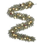 Хвойная гирлянда с лампочками Kaprun Gold заснеженная 270*25 см, 20 теплых белых LED ламп, таймер, на батарейках, ЛЕСКА + ПВХ